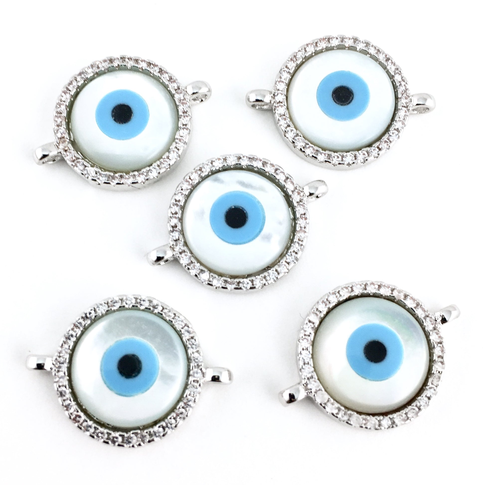 Round Blue Evil Eye CZ Pave Connector, Silver | Bellaire Wholesale
