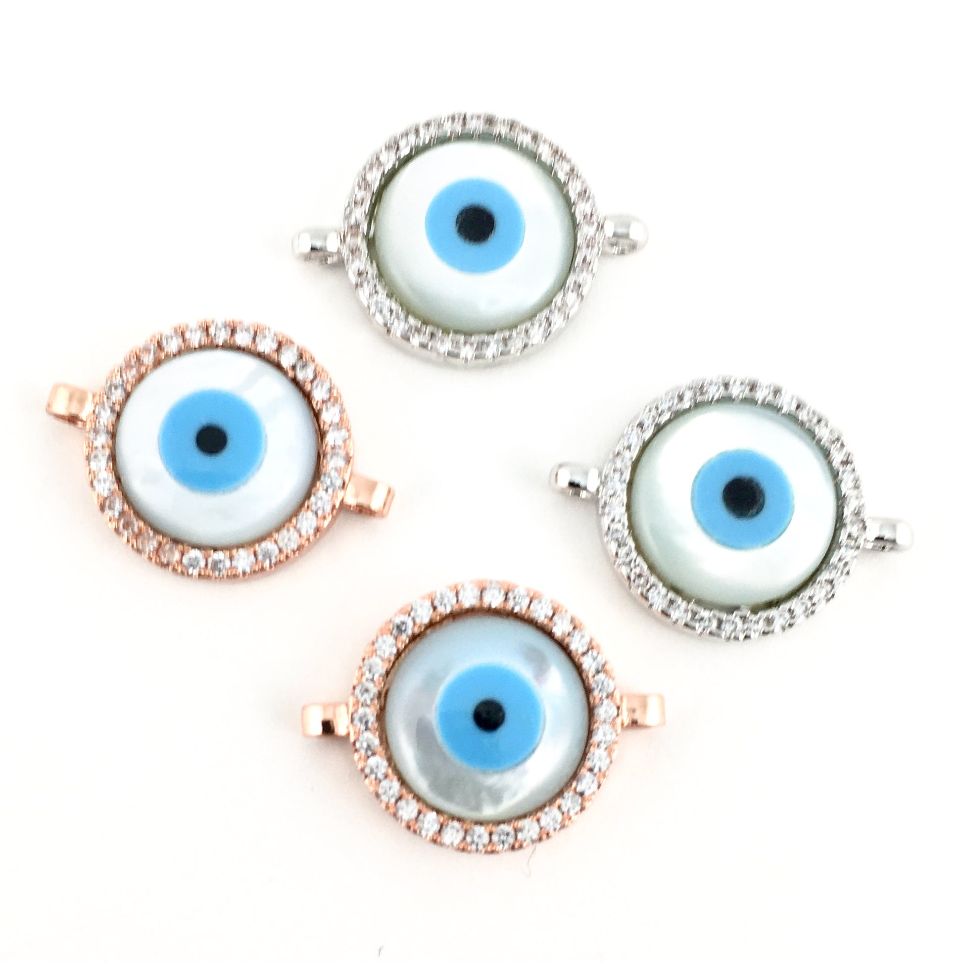 Round Blue Evil Eye CZ Pave Connector, Rose Gold | Bellaire Wholesale