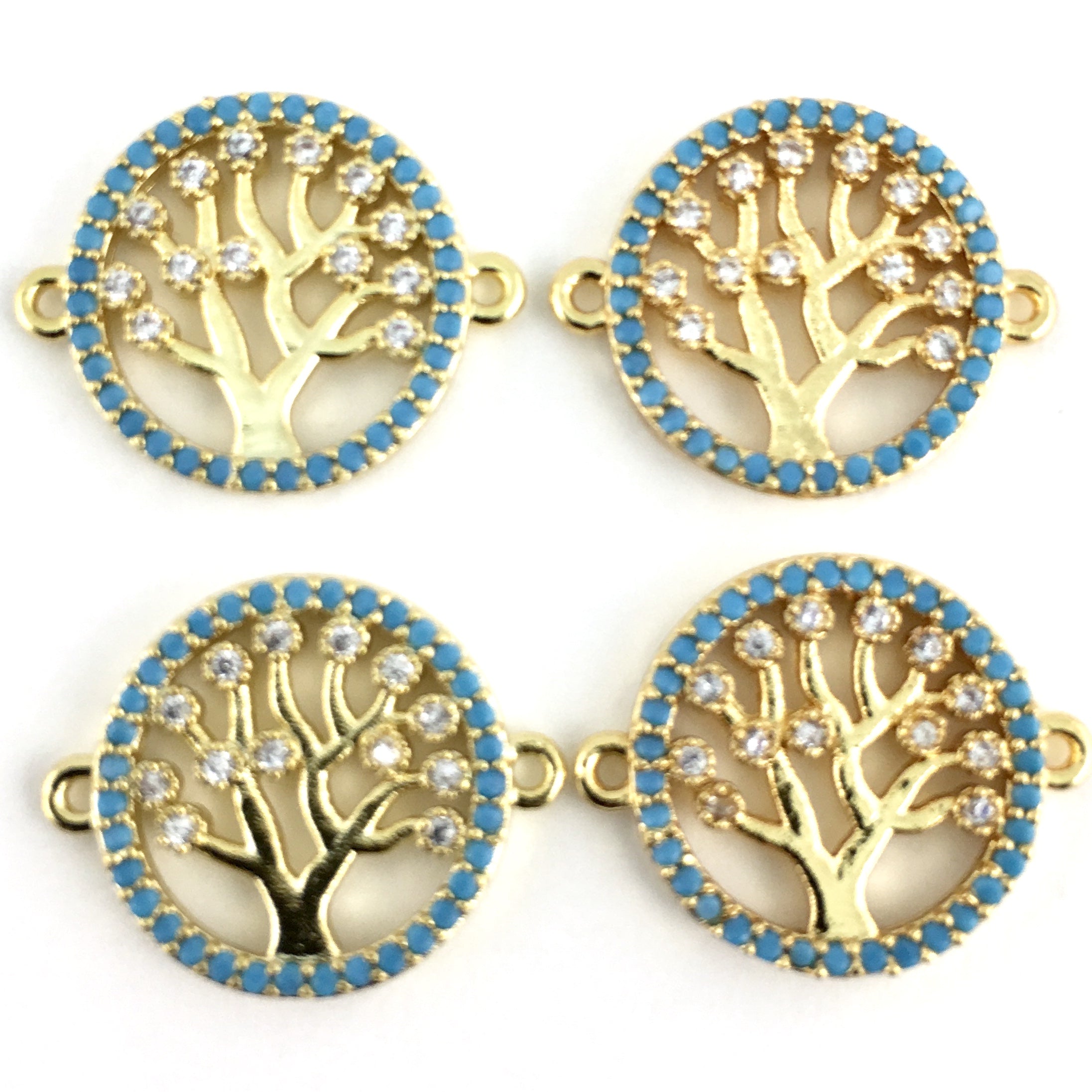 Blue Stones Tree of Life CZ Pave Connector, Gold | Bellaire Wholesale