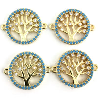 Blue Stones Tree of Life CZ Pave Connector, Gold | Bellaire Wholesale