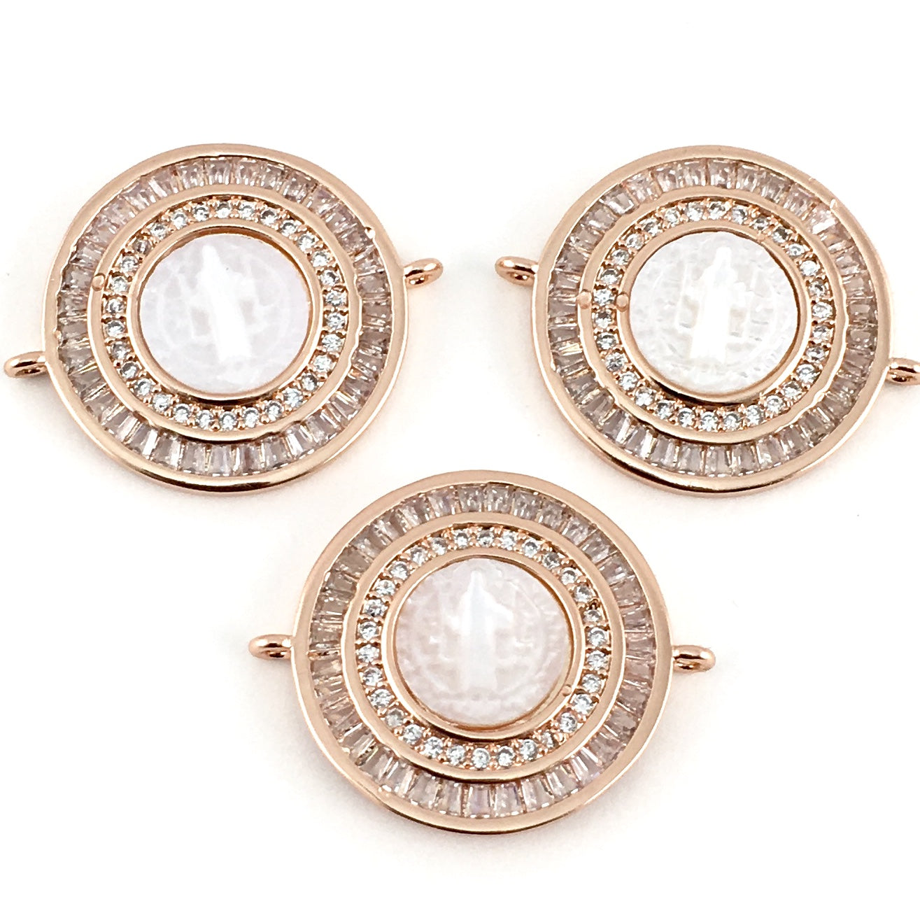 Mother Mary Baguette CZ Pave Connector, Rose Gold | Bellaire Wholesale