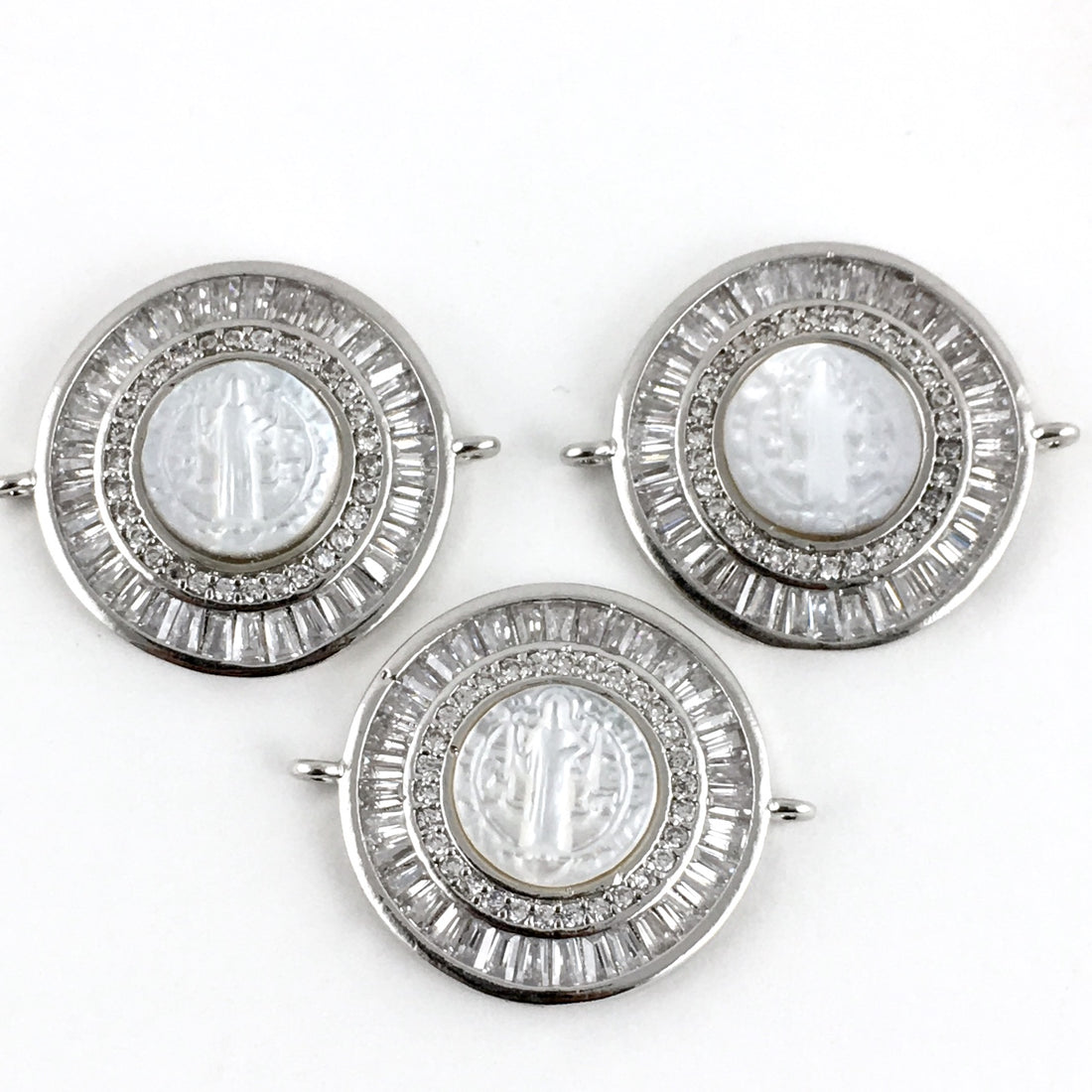 Mother Mary Baguette CZ Pave Connector, Silver | Bellaire Wholesale