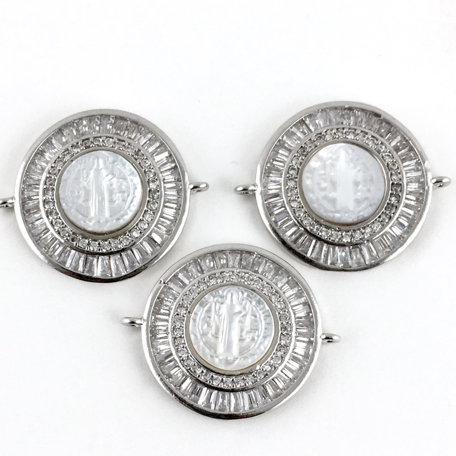 Mother Mary Baguette CZ Pave Connector, Silver | Bellaire Wholesale