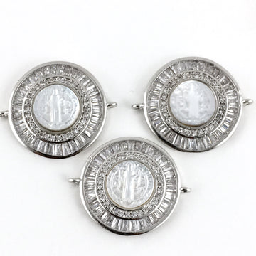 Mother Mary Baguette CZ Pave Connector, Silver | Bellaire Wholesale