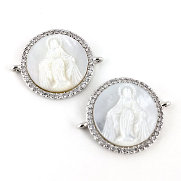 Mother Mary CZ Pave Connector, Silver | Bellaire Wholesale