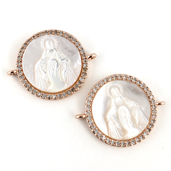 Mother Mary CZ Pave Connector, Rose Gold | Bellaire Wholesale
