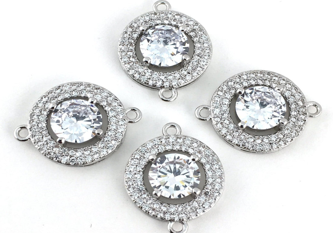 Round CZ Pave Connector, Silver | Bellaire Wholesale