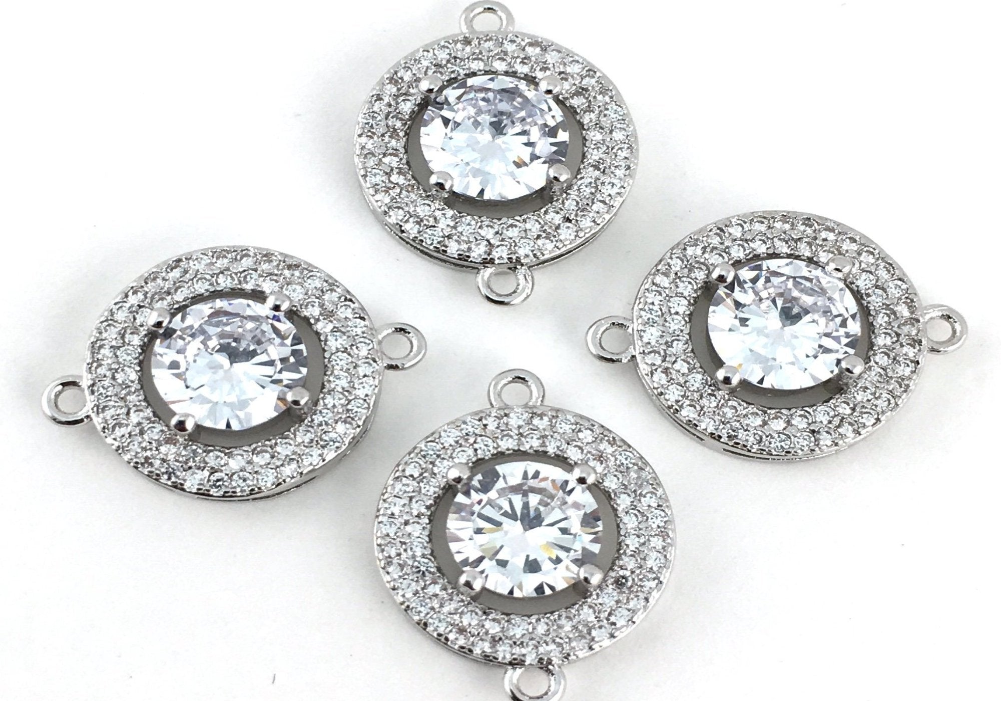 Round CZ Pave Connector, Silver | Bellaire Wholesale