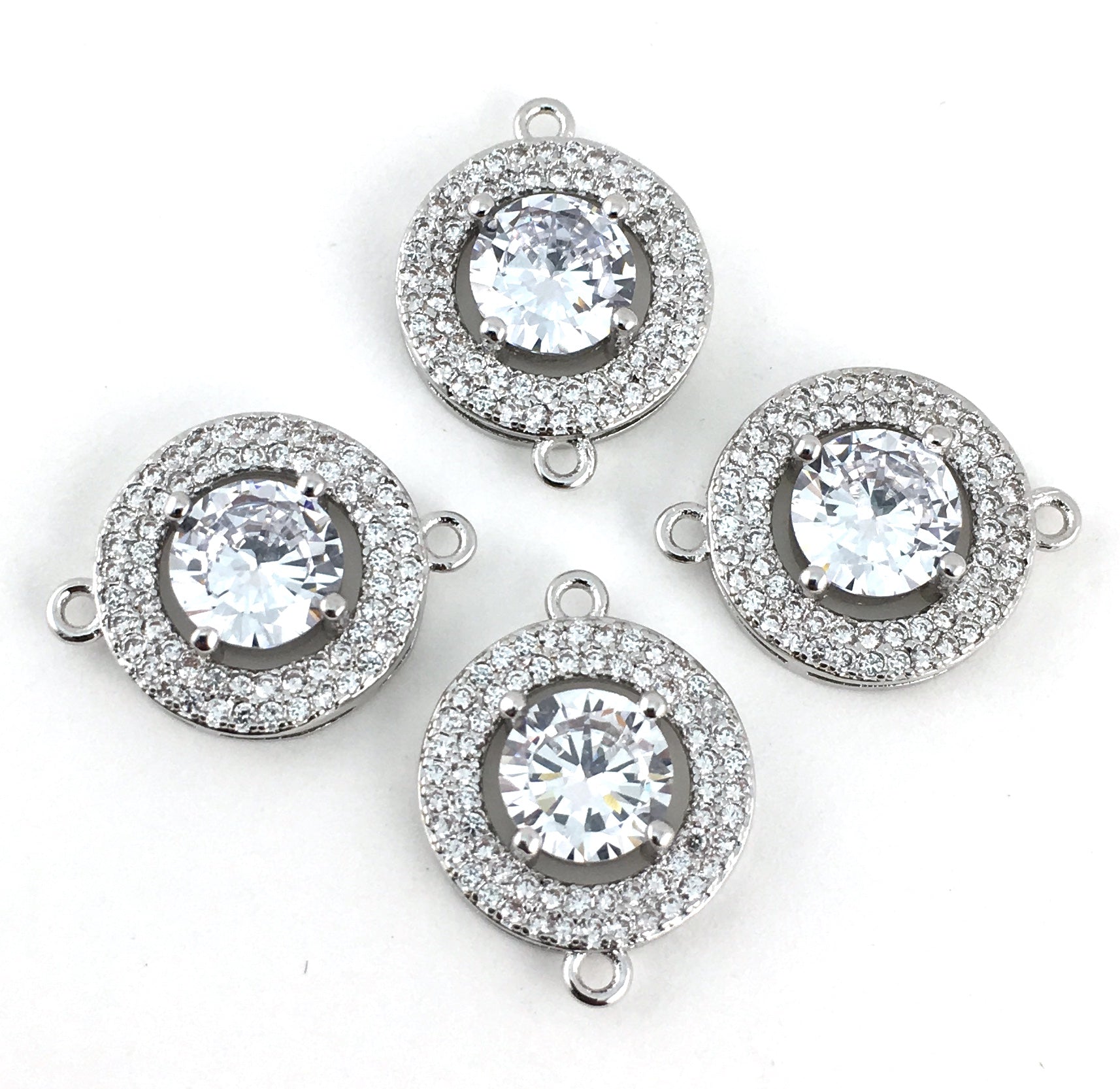 Round CZ Pave Connector, Silver | Bellaire Wholesale