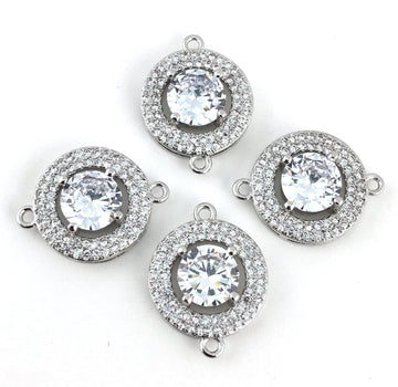Round CZ Pave Connector, Silver | Bellaire Wholesale