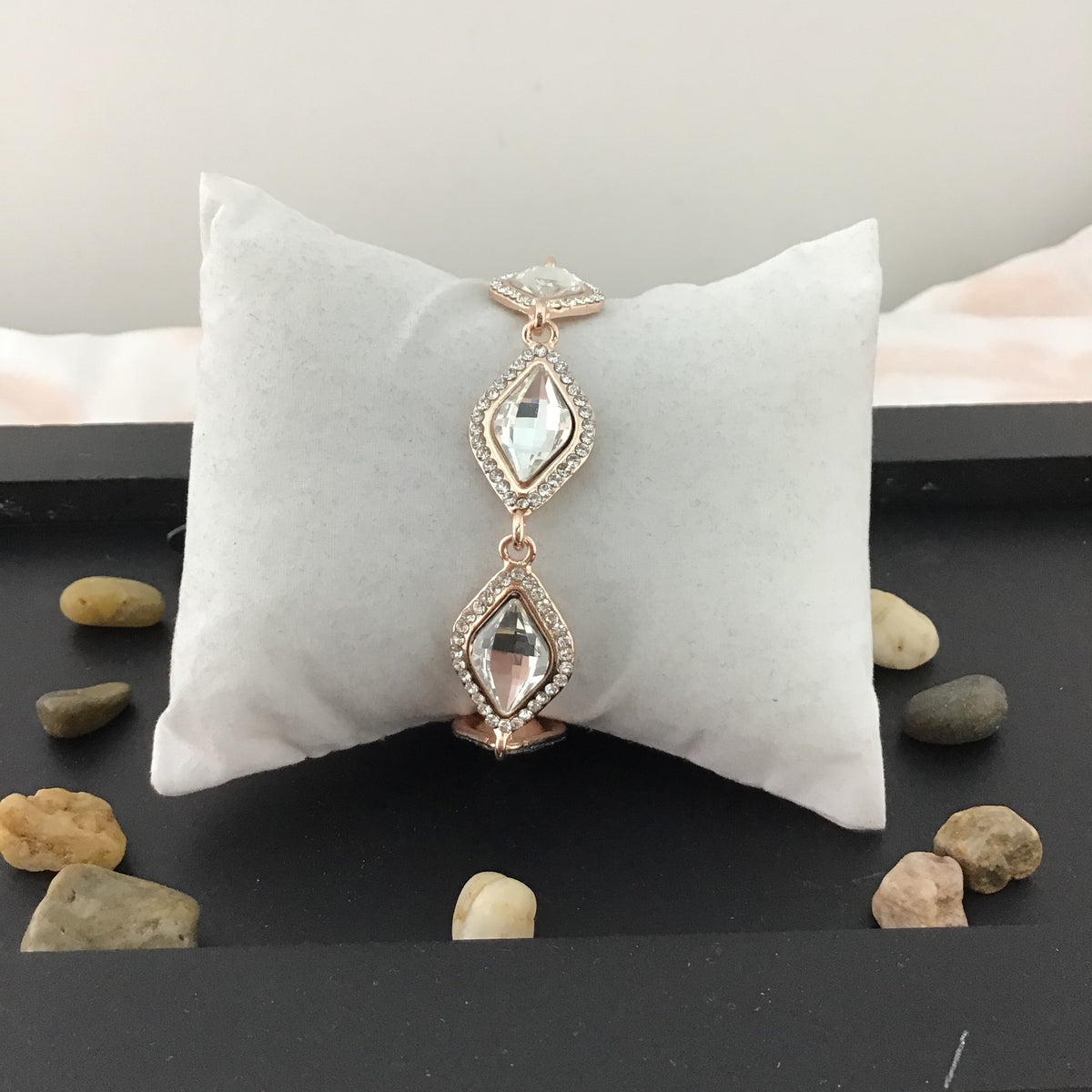 Crystal Diamond Shape Rose Gold Bridal Bracelet | Bellaire Wholesale