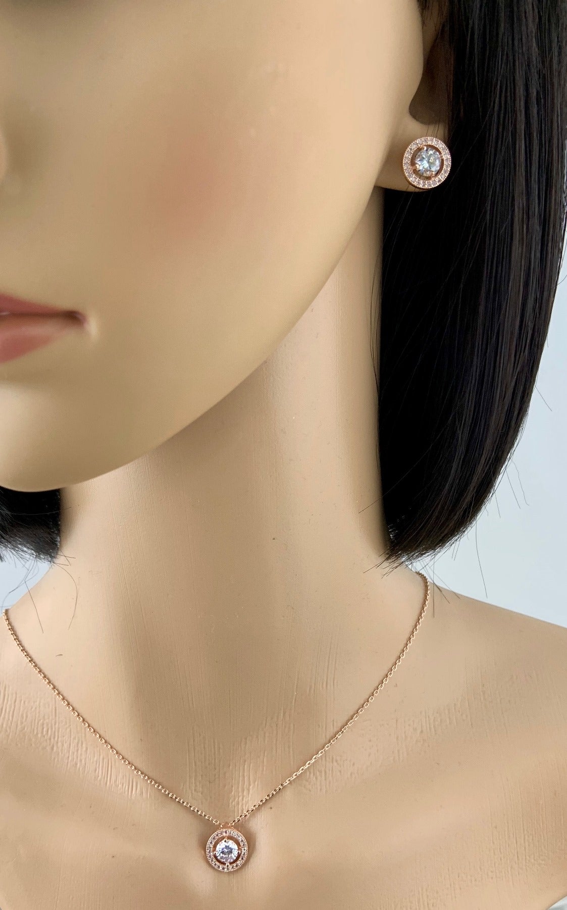 Bridal Cubic Zirconia Set, Small Round Halo Style Rose Gold Bridal Set | Bellaire Wholesale