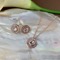 Bridal Cubic Zirconia Set, Small Round Halo Style Rose Gold Bridal Set | Bellaire Wholesale