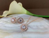 Bridal Cubic Zirconia Set, Small Round Halo Style Rose Gold Bridal Set | Bellaire Wholesale