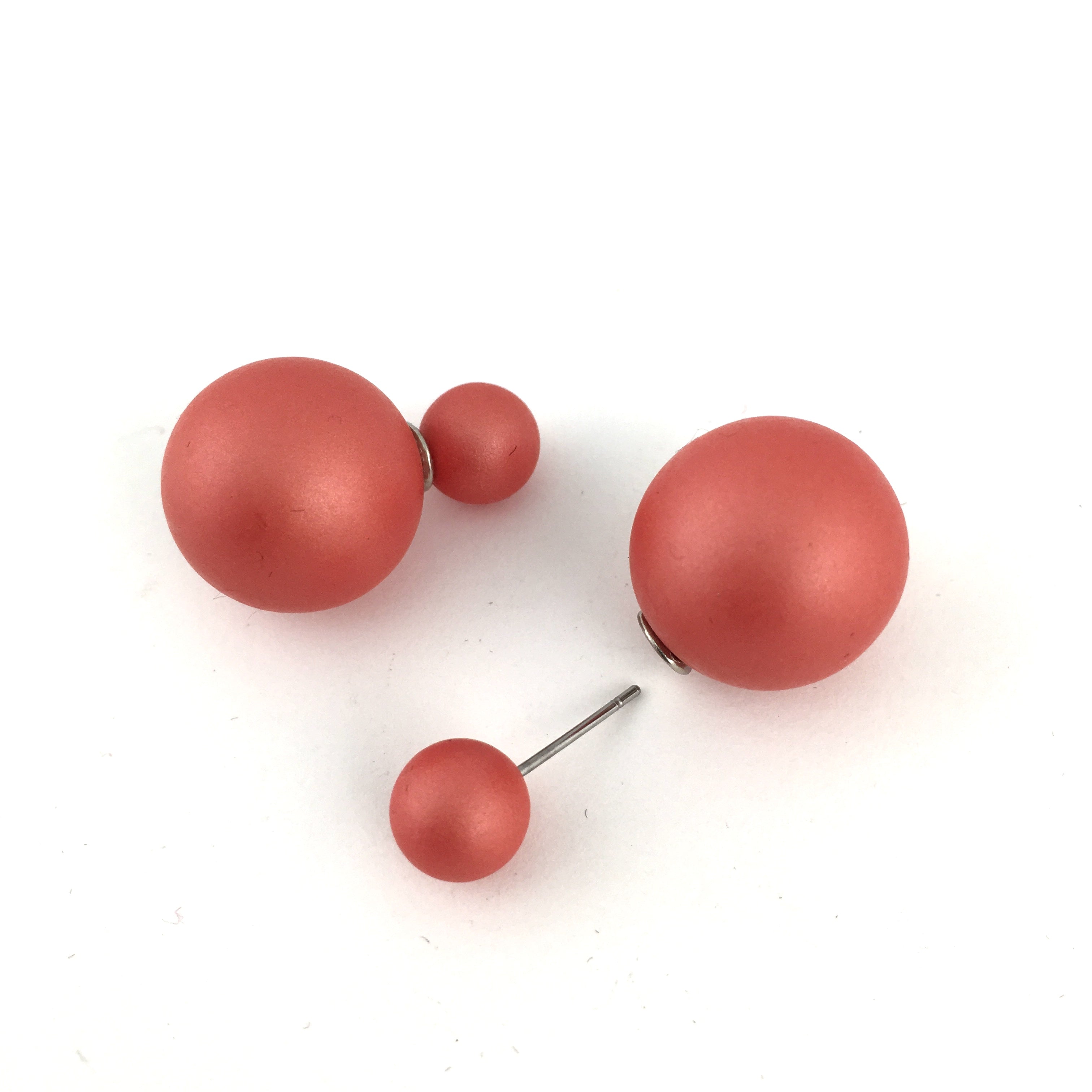 Double Sided Pearl Stud Earrings, Red | Bellaire Wholesale