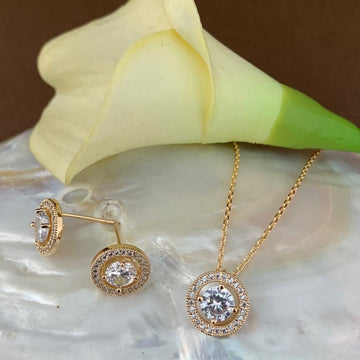 Bridal Cubic Zirconia Set, Small Round Halo Style Gold Bridal Set | Bellaire Wholesale