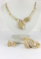 Leaf Shape GoldPlatedNecklace Set with ClearStones | BellaireWholesale