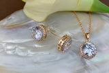 Bridal Cubic Zirconia Set, Big Round Halo Style Gold Bridal Set | Bellaire Wholesale