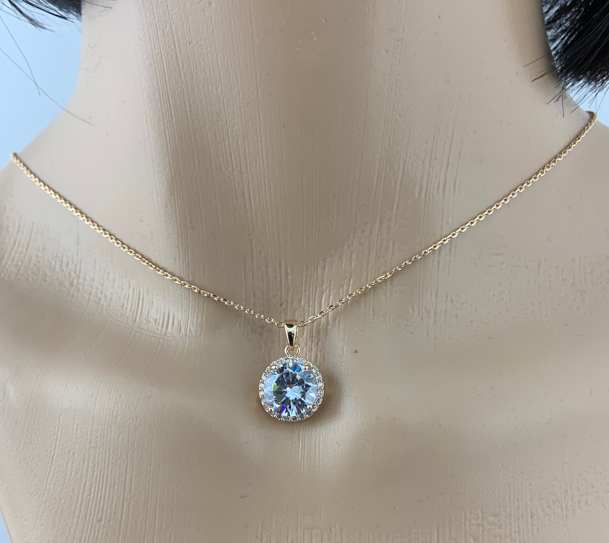 Bridal Cubic Zirconia Set, Big Round Halo Style Gold Bridal Set | Bellaire Wholesale
