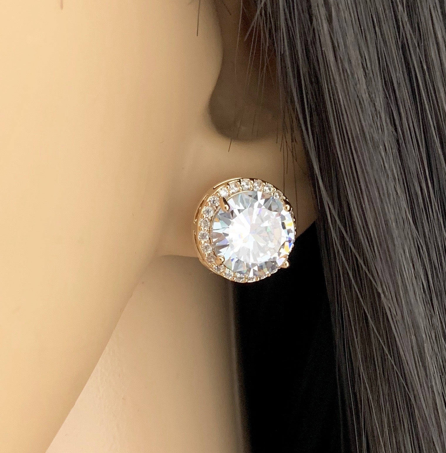 Bridal Cubic Zirconia Set, Big Round Halo Style Gold Bridal Set | Bellaire Wholesale
