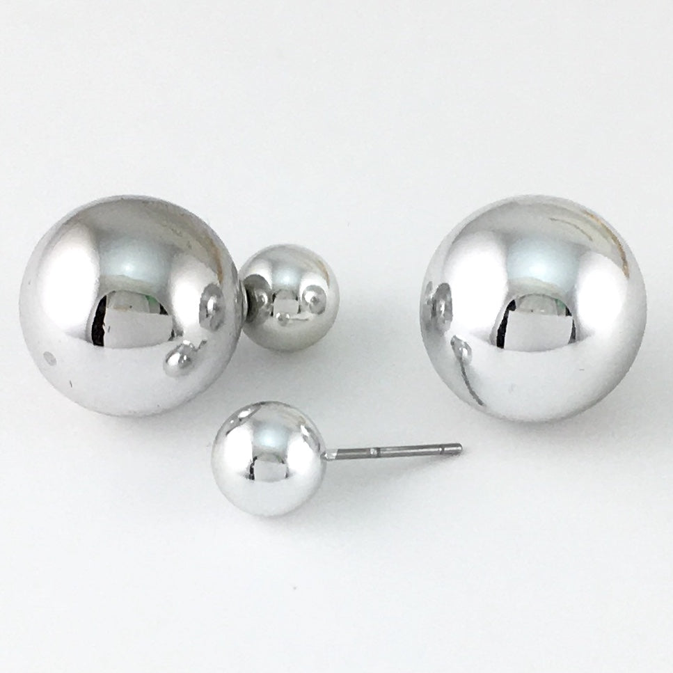 Double Sided Pearl Stud Earrings, Silver | Bellaire Wholesale