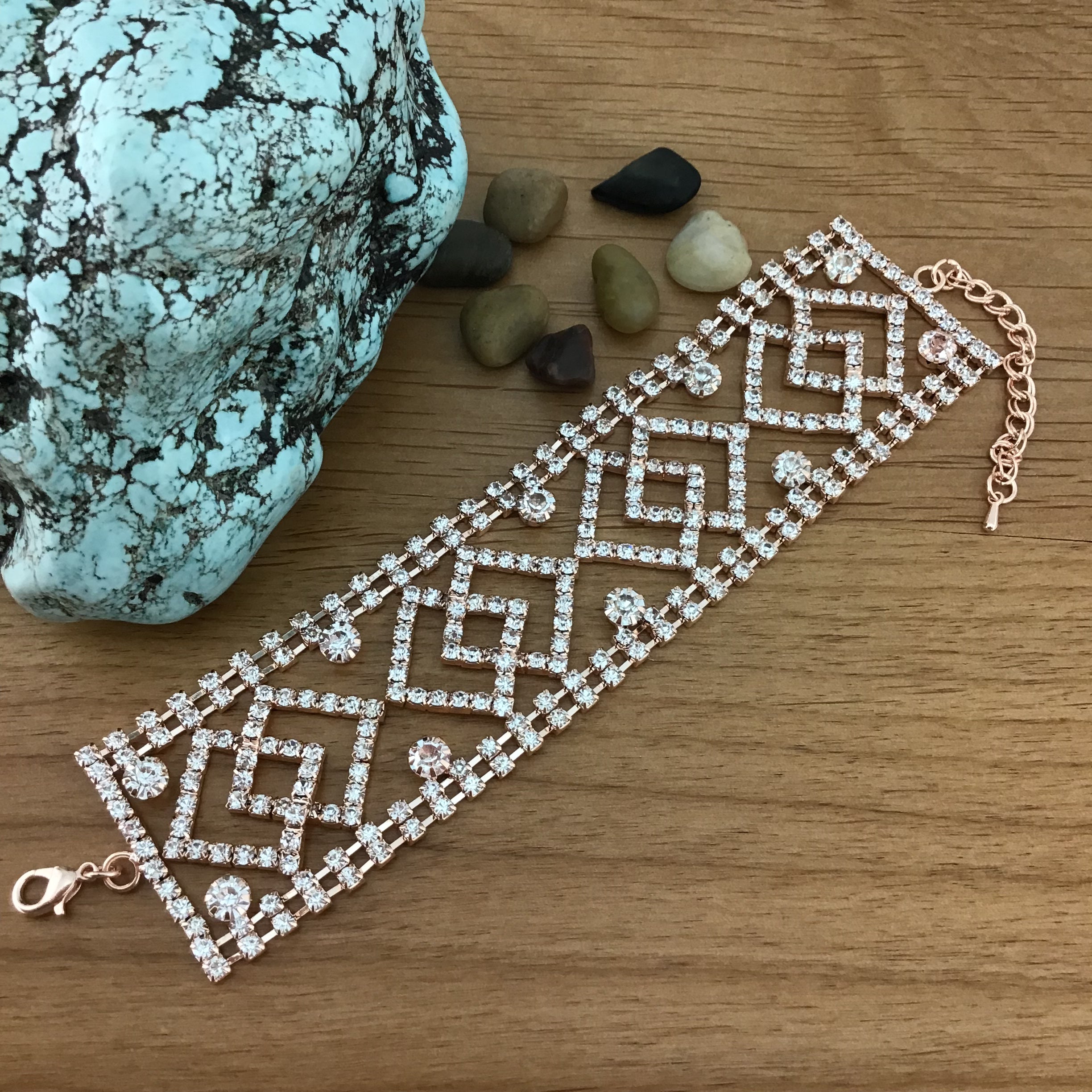 Rhinestone Bracelet, Rose Gold | Bellaire Wholesale