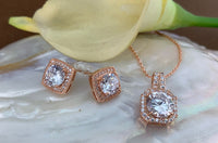 Bridal Cubic Zirconia Set, Square Halo Style Rose Gold Bridal Set | Bellaire Wholesale