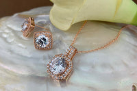 Bridal Cubic Zirconia Set, Square Halo Style Rose Gold Bridal Set | Bellaire Wholesale