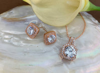 Bridal Cubic Zirconia Set, Square Halo Style Rose Gold Bridal Set | Bellaire Wholesale