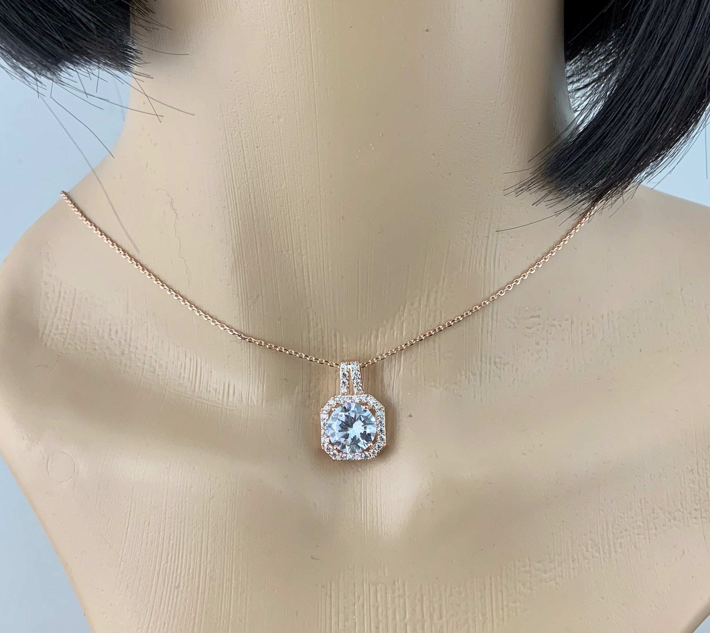 Bridal Cubic Zirconia Set, Square Halo Style Rose Gold Bridal Set | Bellaire Wholesale