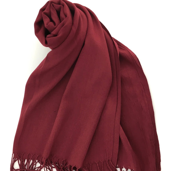 Pashmina Scarf with Fringe, Burgundy | Bellaire Wholesale