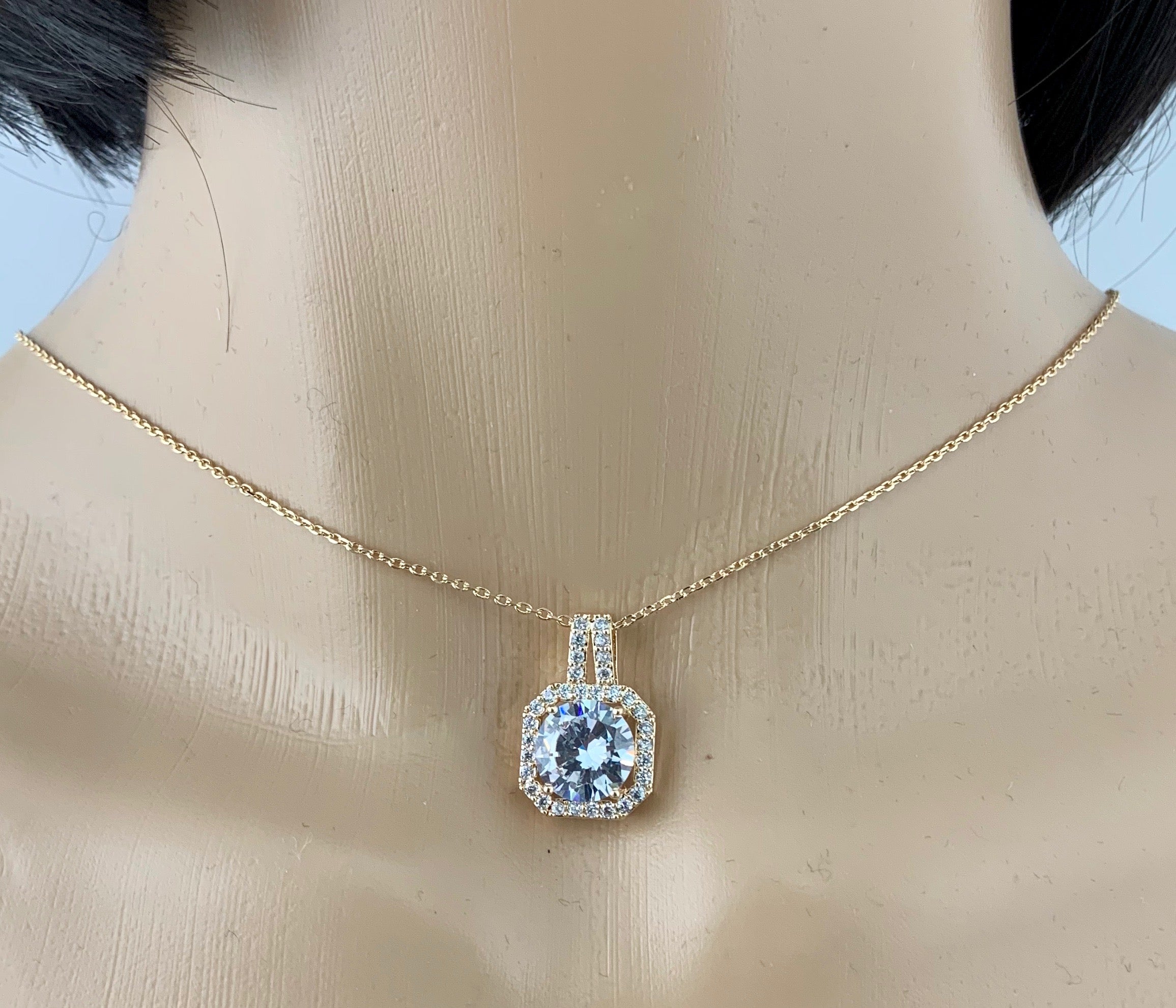 Bridal Cubic Zirconia Set, Square Halo Style Gold Bridal Set | Bellaire Wholesale