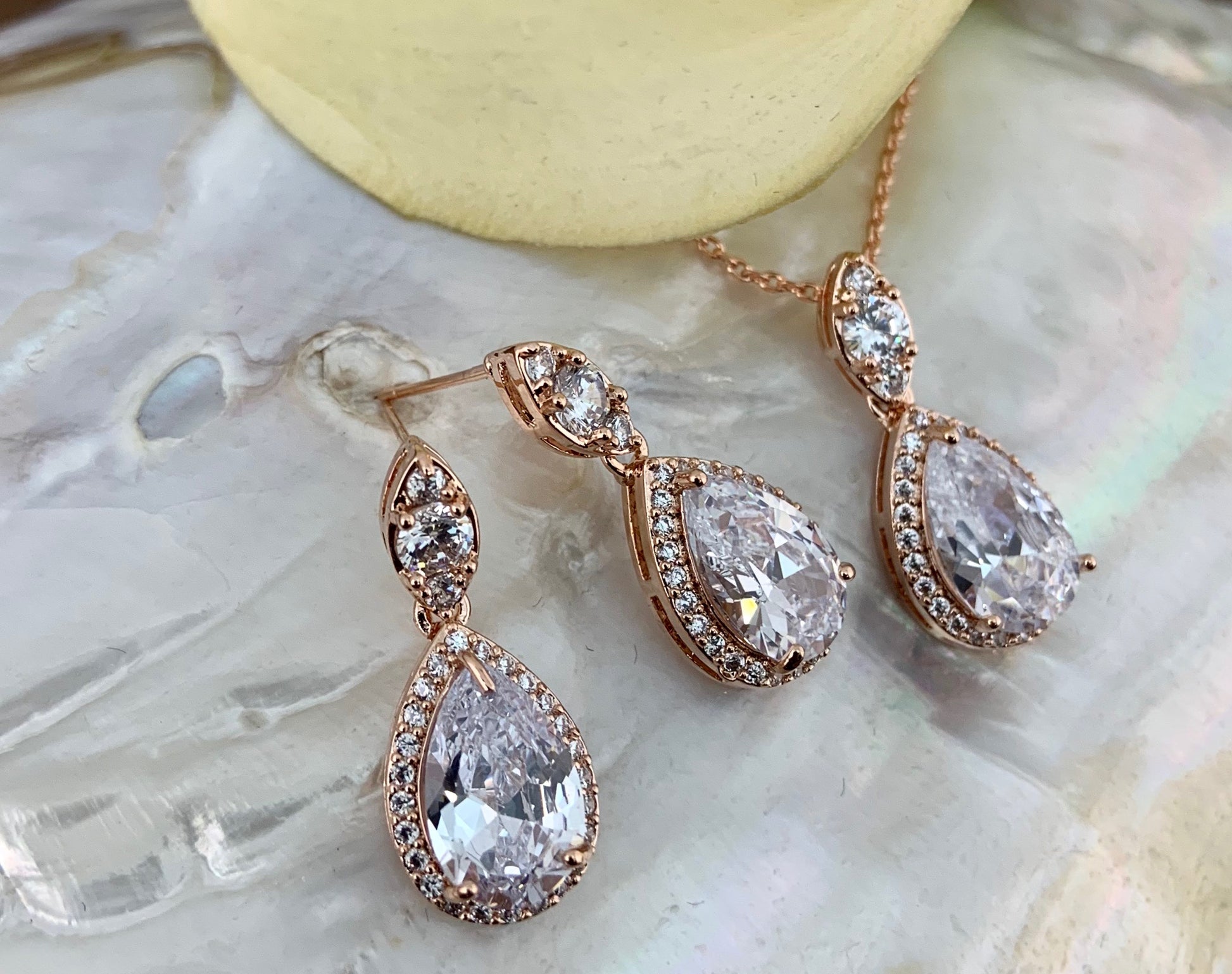 Bridal Cubic Zirconia Set, Teardrop Rose Gold Bridal Set | Bellaire Wholesale