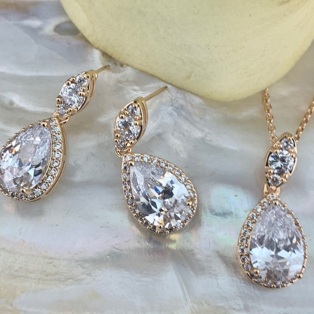 Bridal Cubic Zirconia Set, Teardrop Gold Bridal Set | Bellaire Wholesale