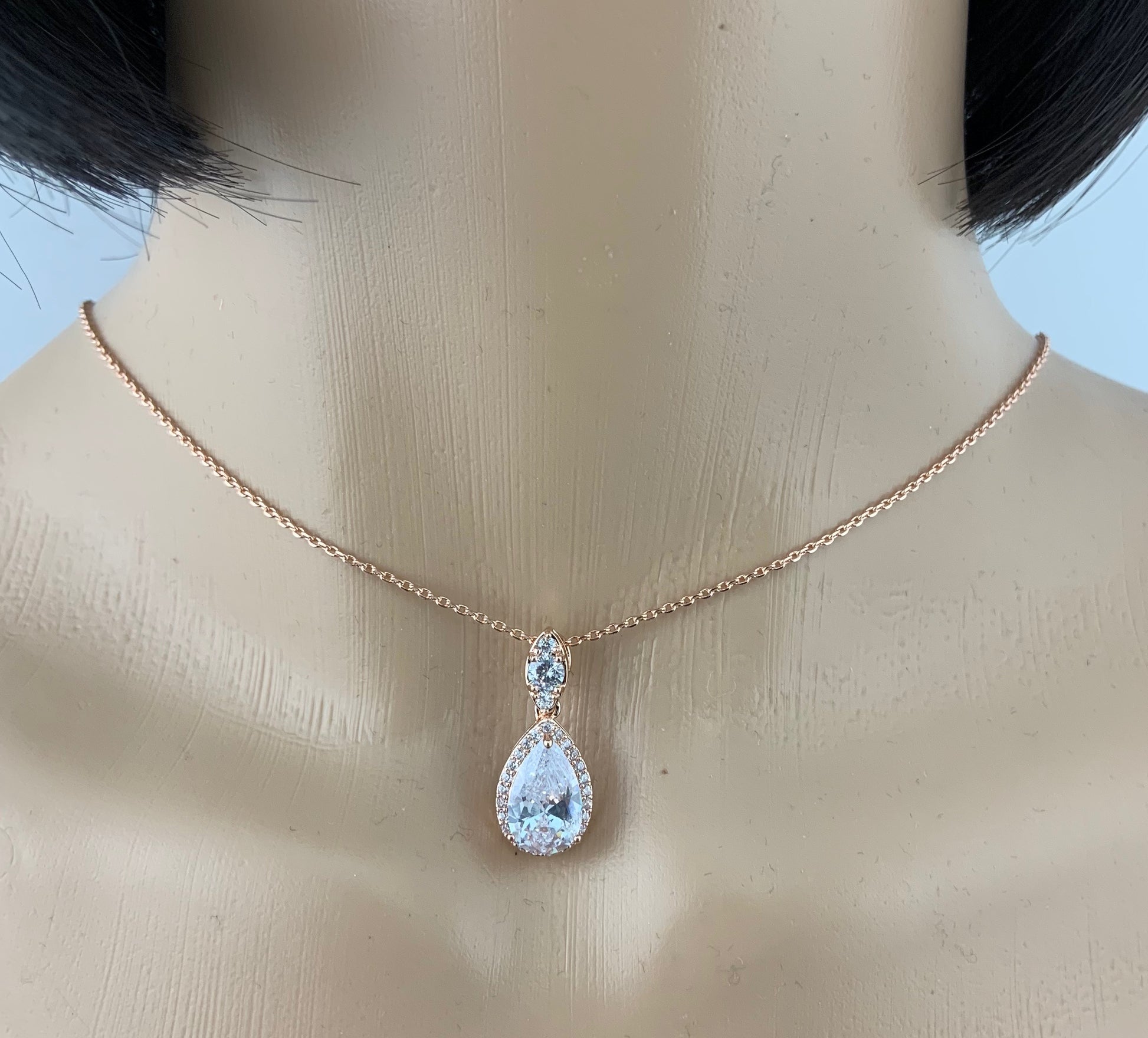 Bridal Cubic Zirconia Set, Teardrop Rose Gold Bridal Set | Bellaire Wholesale