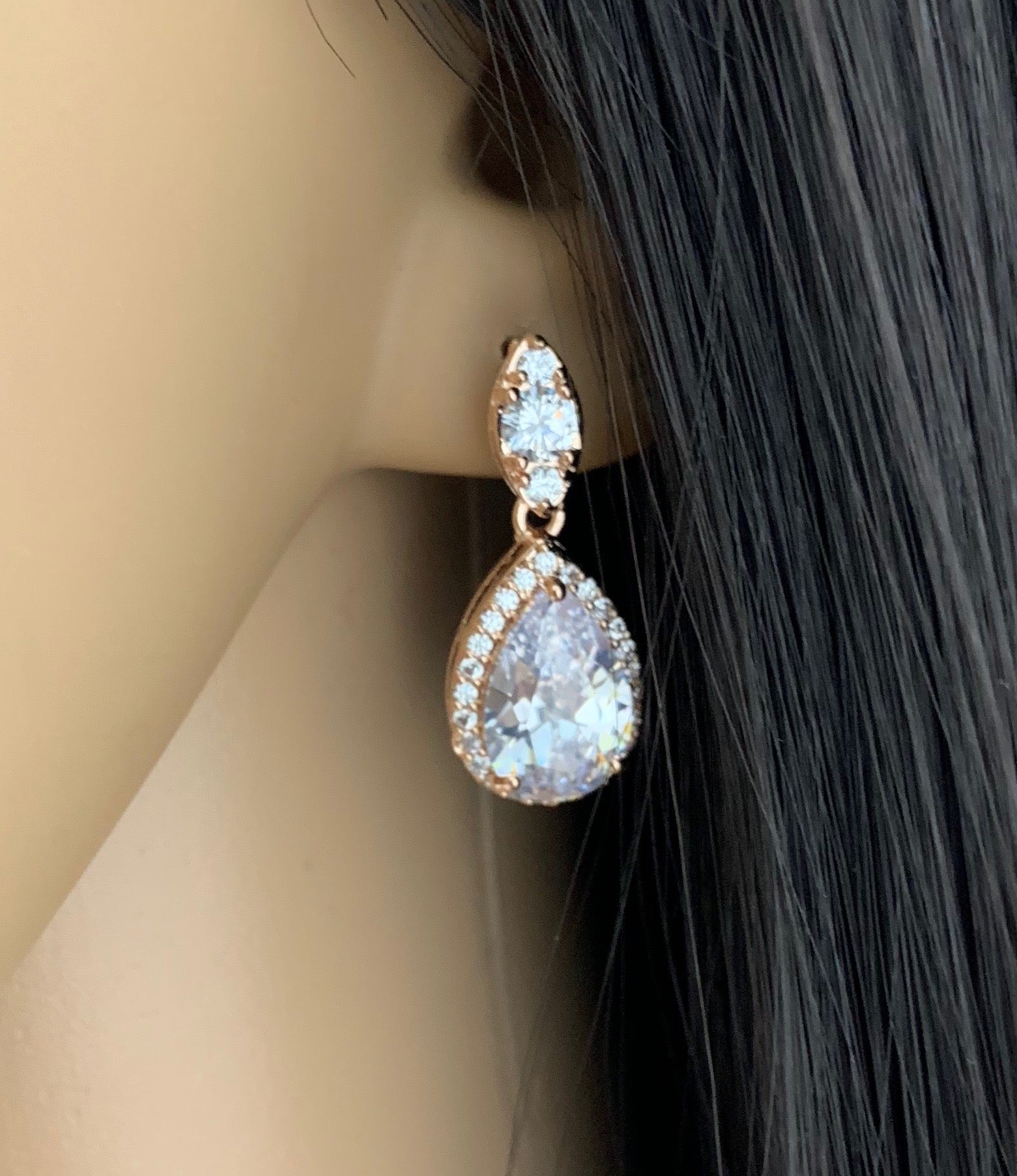 Bridal Cubic Zirconia Set, Teardrop Rose Gold Bridal Set | Bellaire Wholesale