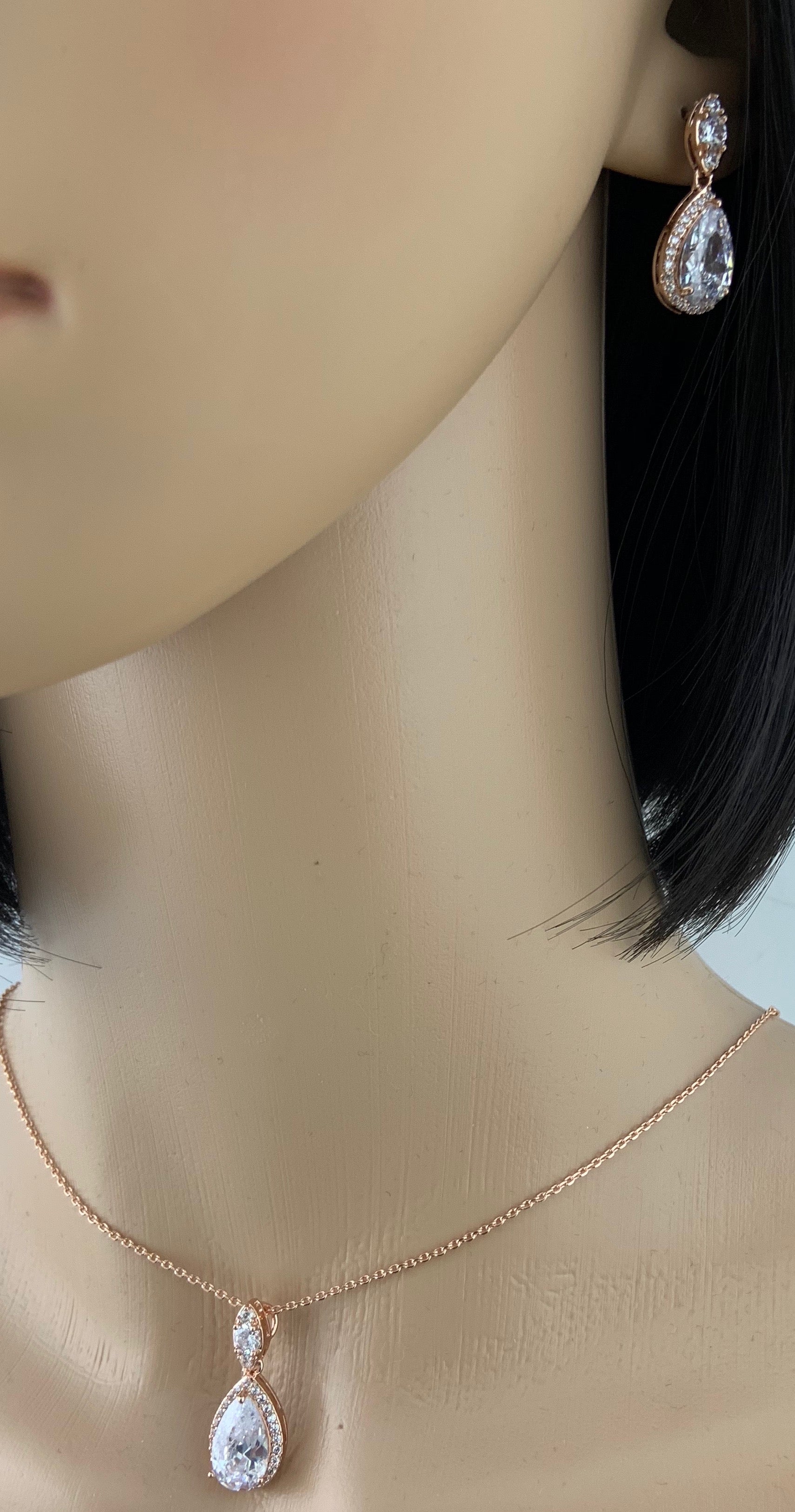 Bridal Cubic Zirconia Set, Teardrop Rose Gold Bridal Set | Bellaire Wholesale