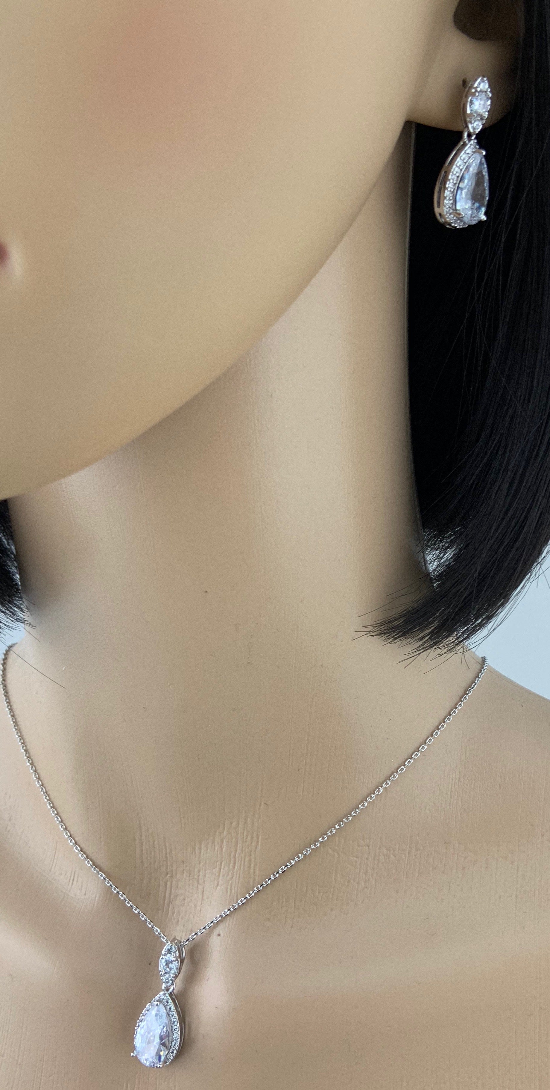 Bridal Cubic Zirconia Set, Teardrop Silver Bridal Set | Bellaire Wholesale