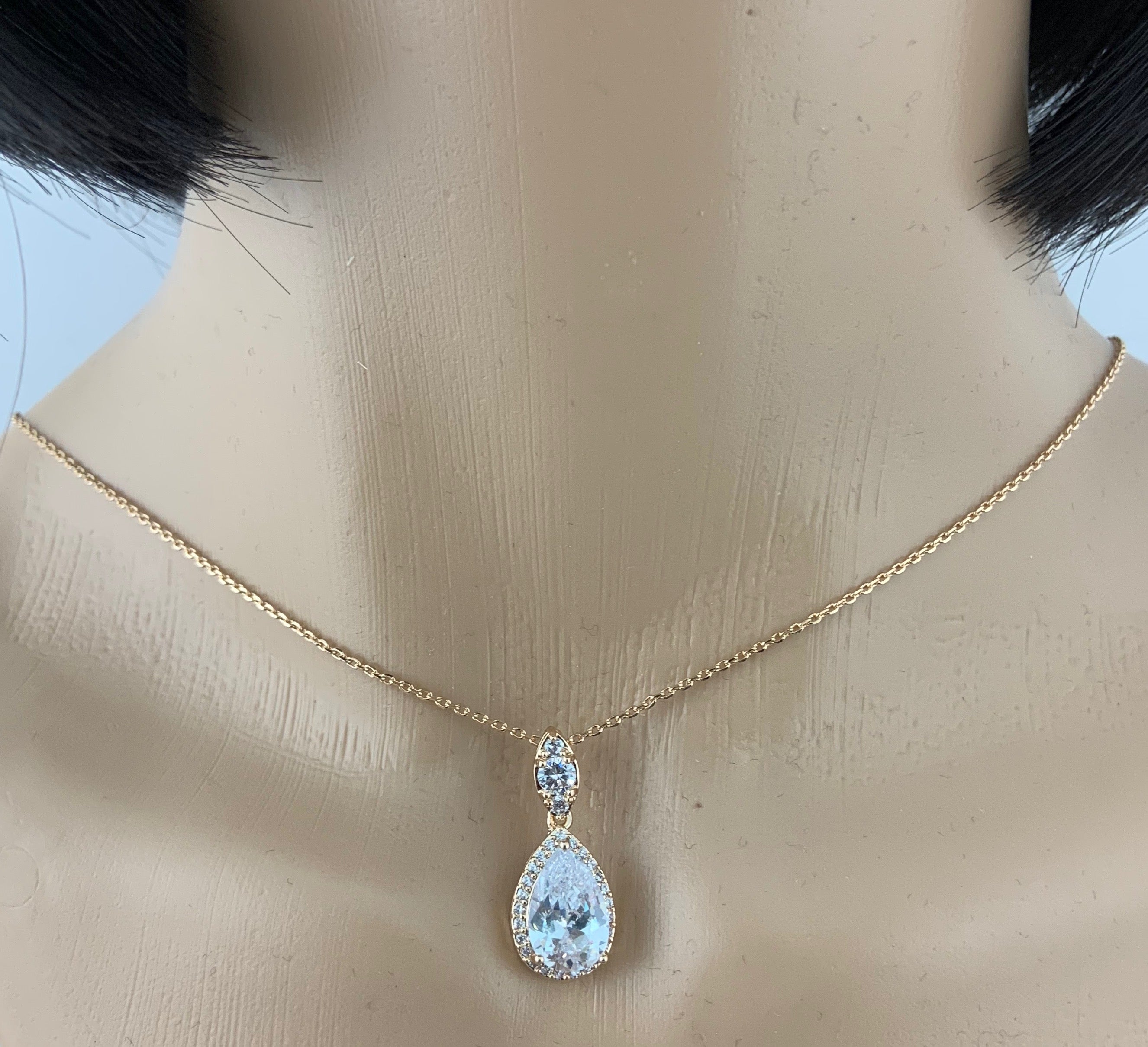 Bridal Cubic Zirconia Set, Teardrop Gold Bridal Set | Bellaire Wholesale