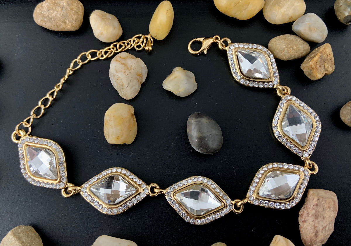 Crystal Diamond Shape Gold Bridal Bracelet | Bellaire Wholesale