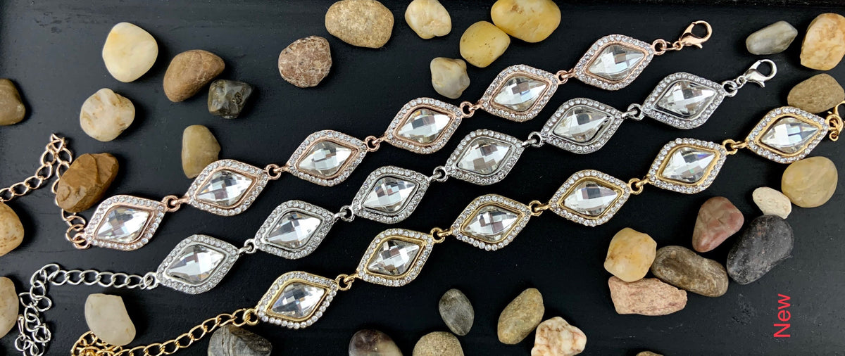 Crystal Diamond Shape Rose Gold Bridal Bracelet | Bellaire Wholesale