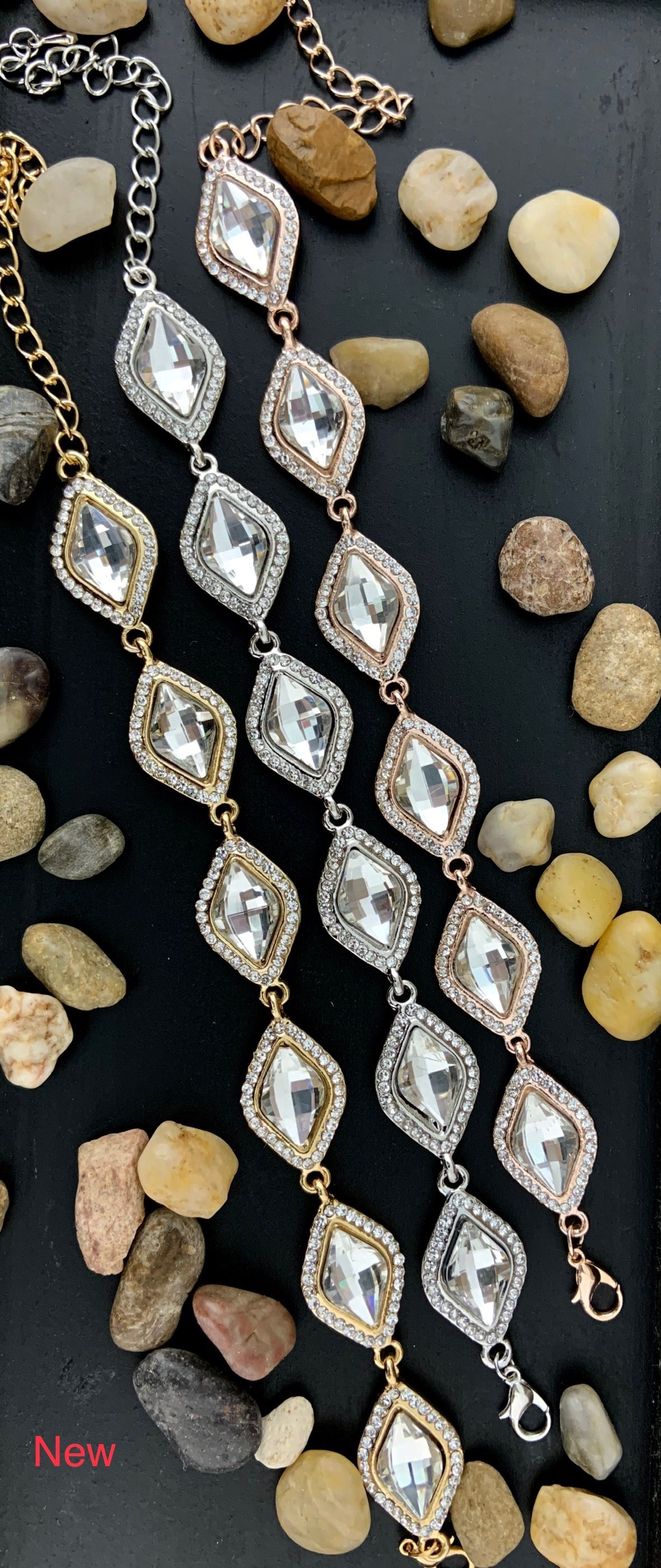Crystal Diamond Shape Rose Gold Bridal Bracelet | Bellaire Wholesale