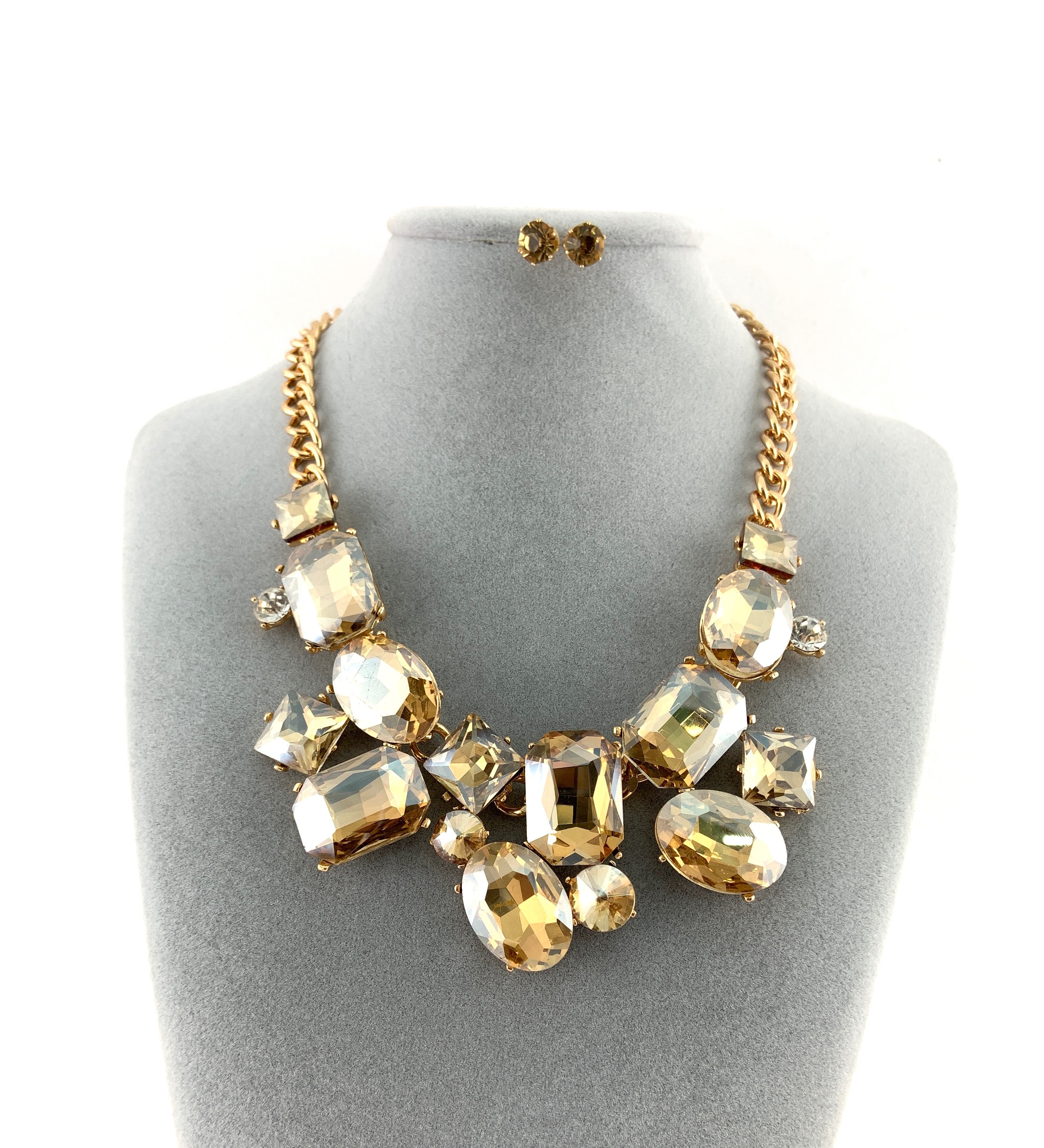 Elegant Crystal Necklace with Big Stones, Gold | Bellaire Wholesale