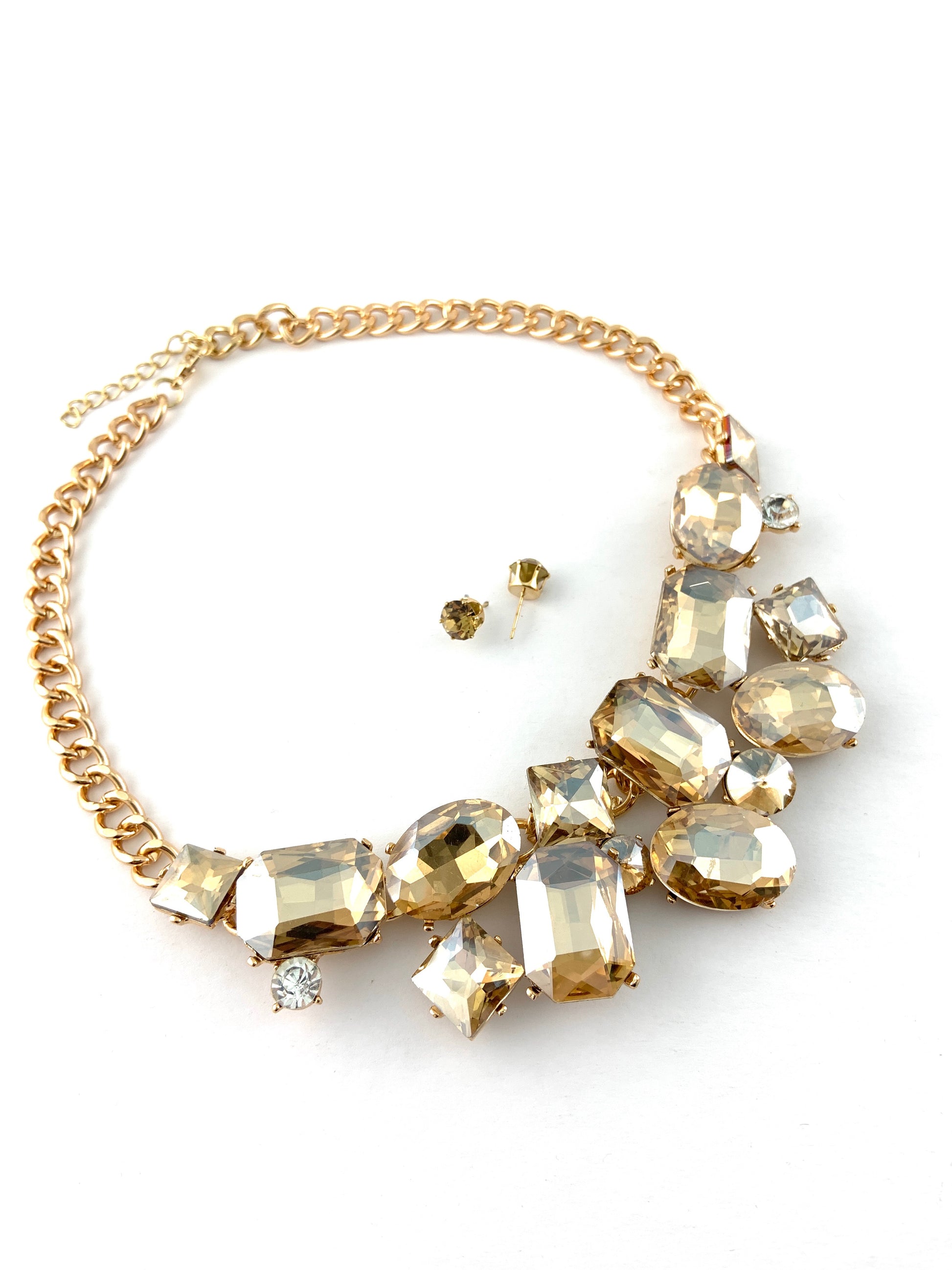 Elegant Crystal Necklace with Big Stones, Gold | Bellaire Wholesale