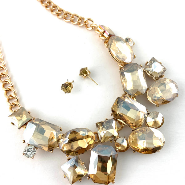 Elegant Crystal Necklace with Big Stones, Gold | Bellaire Wholesale