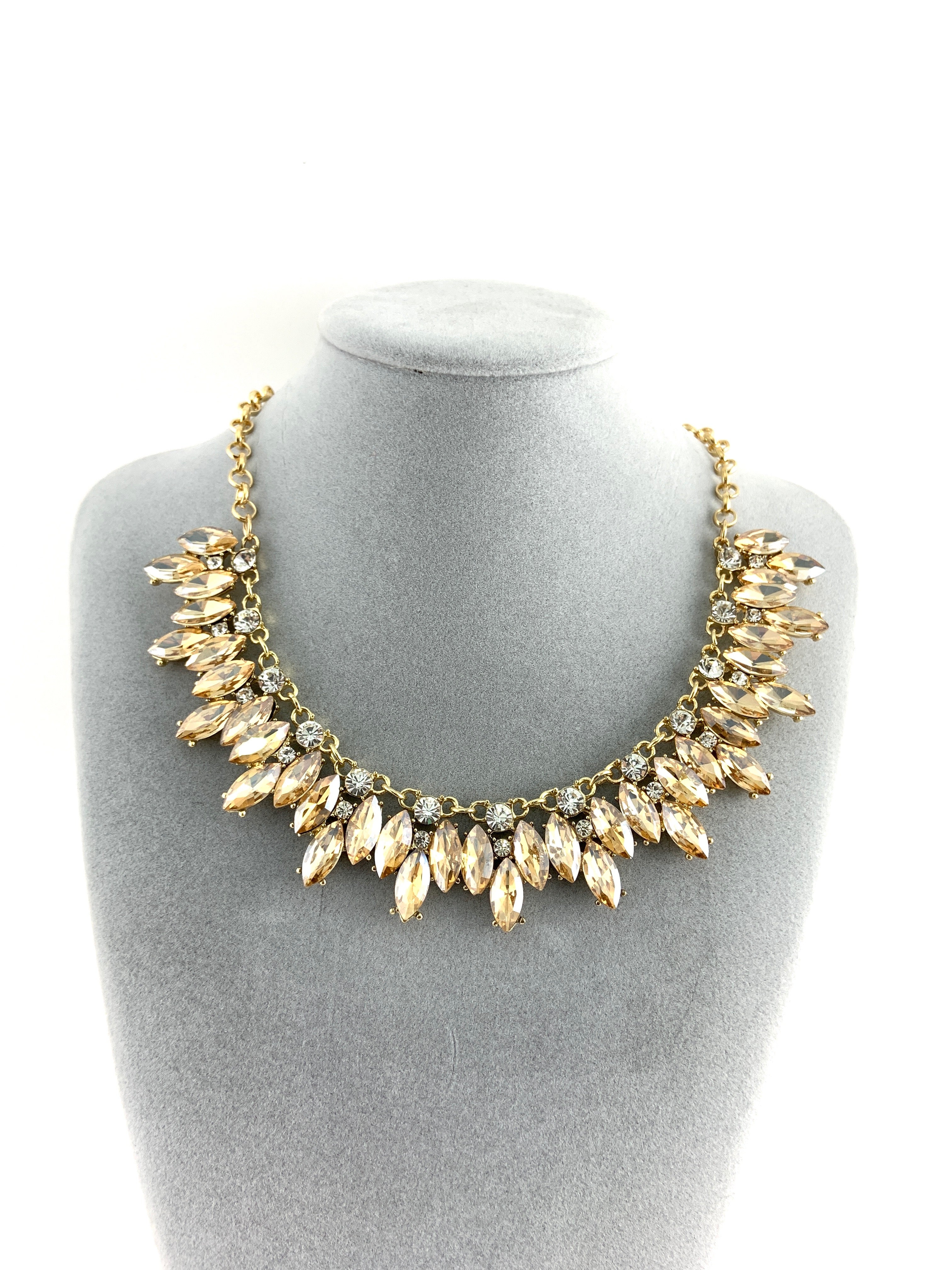 Elegant Crystal Necklace with Big Stones, Gold | Bellaire Wholesale