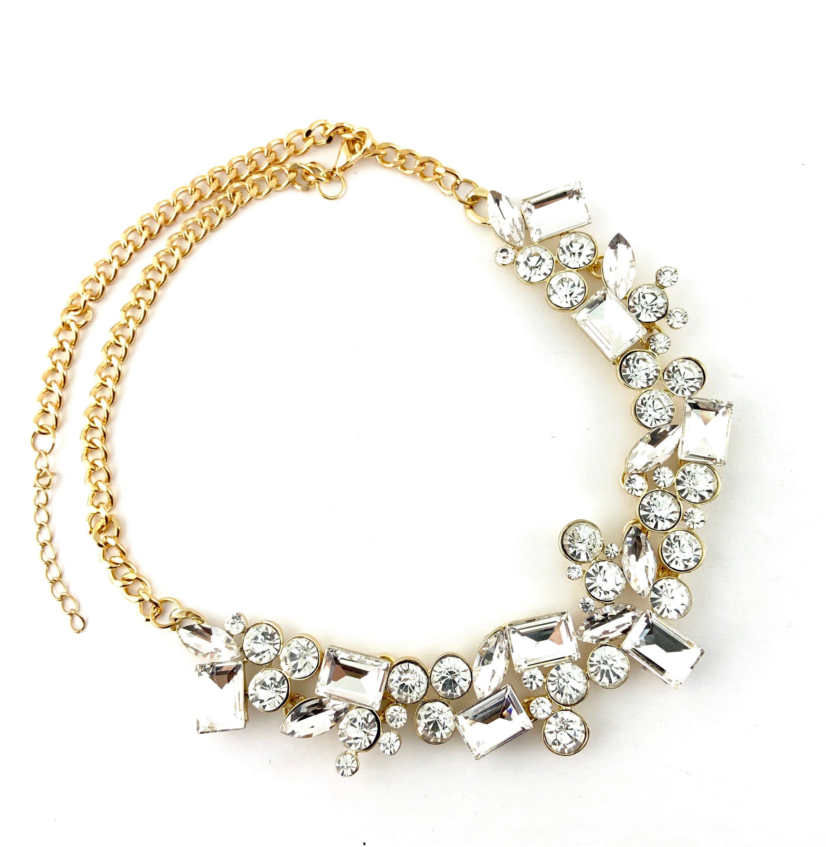 Elegant Mixed Shape Crystal Necklace, Clear Stones