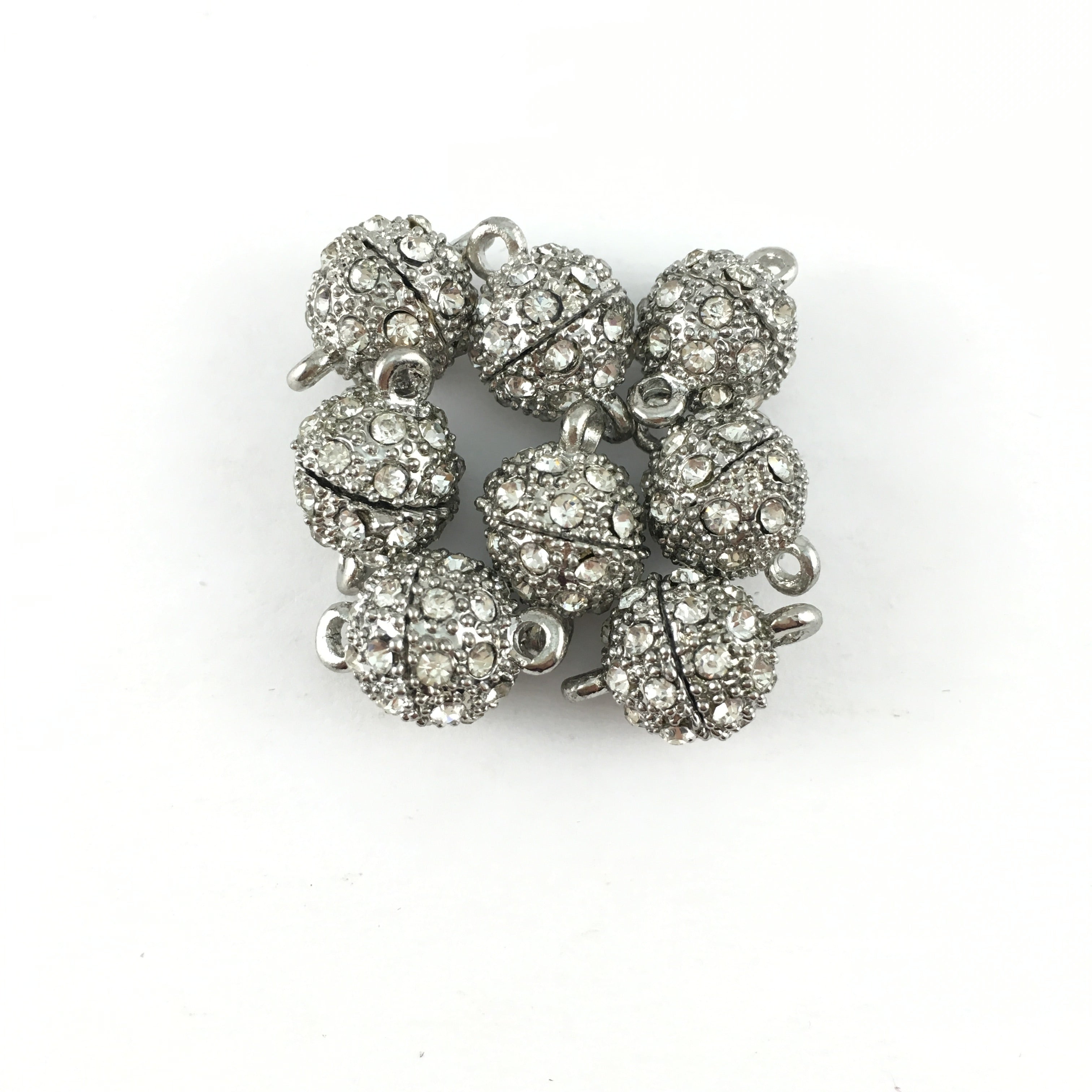 12mm CZ Magnetic Jewelry Lock 2 Sets, Rhodium | Bellaire Wholesale