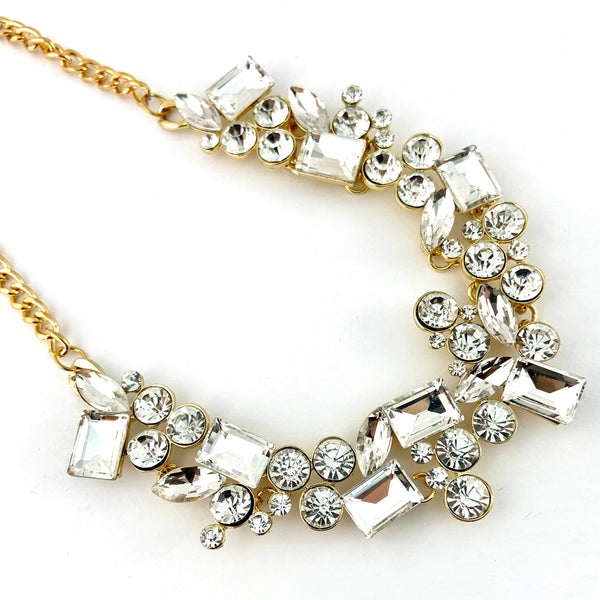 Elegant Mixed Shape Crystal Necklace, Clear Stones