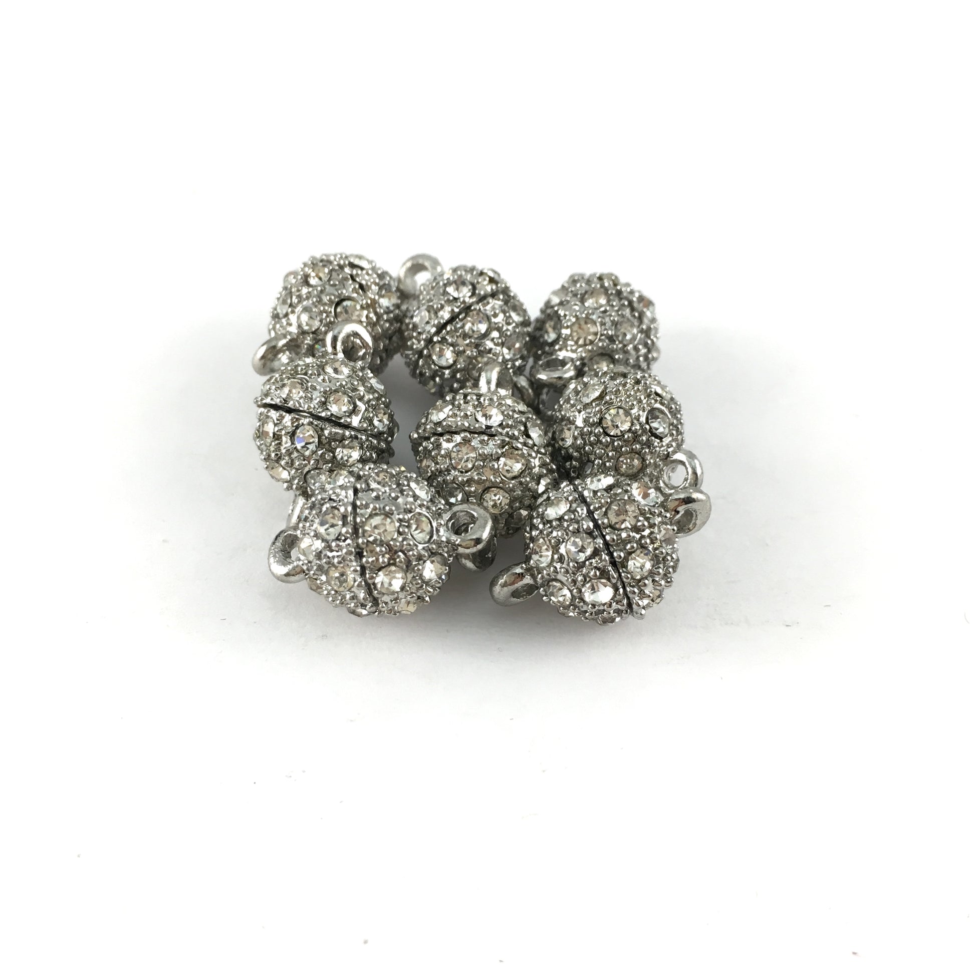 8mm CZ Magnet Lock 2 Sets, Rhodium | Bellaire Wholesale